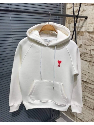 Kapşonlu Baskılı Sweetshirt - Beyaz -