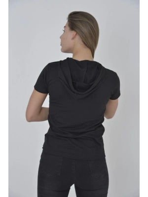 Kapşonlu Slim Fit T-shirt - Siyah -