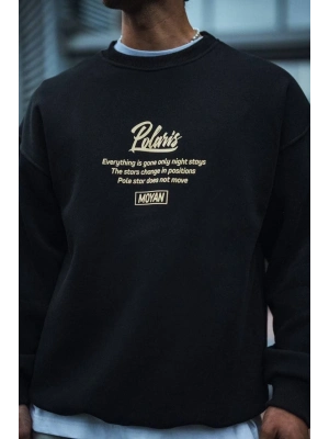 Kışlık Bisiklet Yaka Ön Ve Arka Baskılı SweatShirt - Siyah -