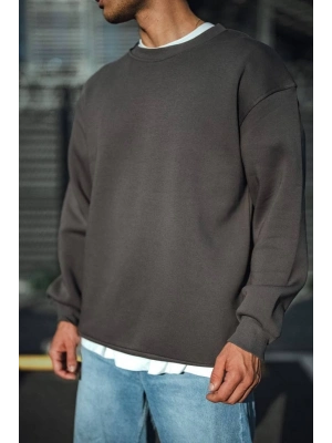 Kışlık Bisiklet Yaka Üç İplik Basic SweatShirt - Antrasit -