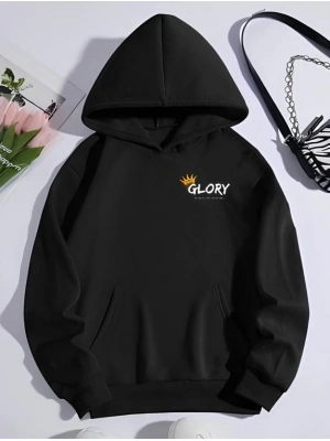 Kışlık Üç İplik Kapüşonlu SweatShirt - Siyah -