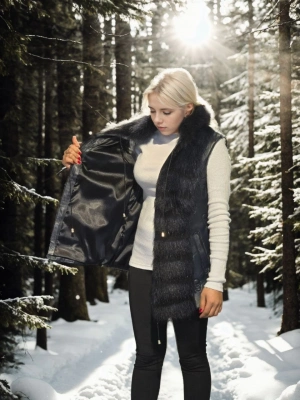 Kolsuz Fermuarlı Yelek - Lacivert -