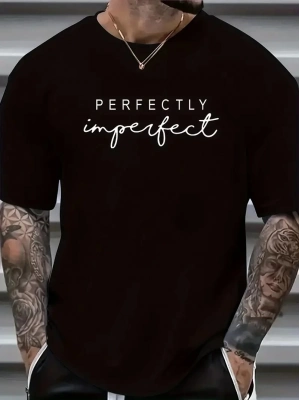 ler için Ön Arka Baskılı PERFECTLY günlük Kısa Kol tişört - Siyah -