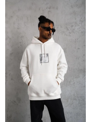 Ön Arka Baskılı Kapşonlu Sweat - Beyaz -