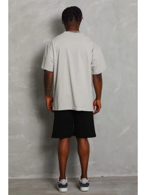 Oversize Düz Bisiklet Yaka T-Shirt - Gri -