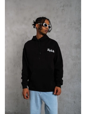 Oversize Kapüşonlu Sweat – Siyah Kol ve Etek Ribana Detaylı -