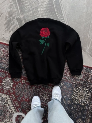 Oversize Üç İplik Bisiklet Yaka Baskılı SweatShirt - Siyah -