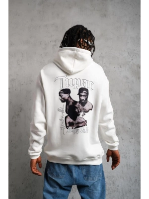 OversizeKapüşonlu Sweat – Kol ve Etek Ribana DetaylıBeyaz -