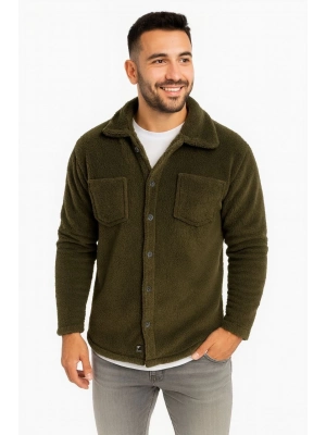 Pelüş Polar Hırka Gömlek - Haki -