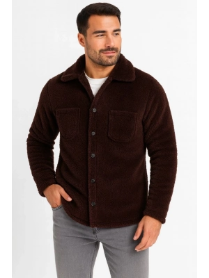 Pelüş Polar Hırka Gömlek - Kahverengi -
