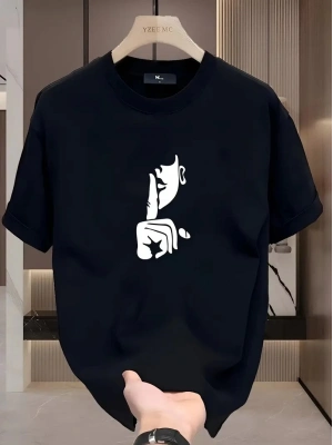 Rahat Bisiklet Yaka Tişört, Yaratıcı Karikatür Baskı Siyah -