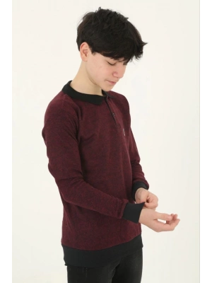 Selanik Yaka Nakışlı Kazak - Kırmızı -