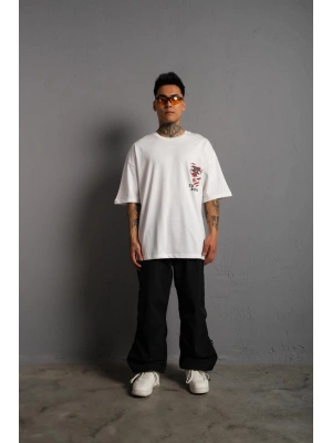 Sırt Baskılı A Kalite Oversize T-shirt - Beyaz -