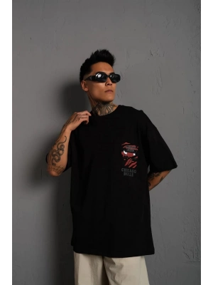 Sırt Baskılı A Kalite Oversize T-shirt - Siyah -