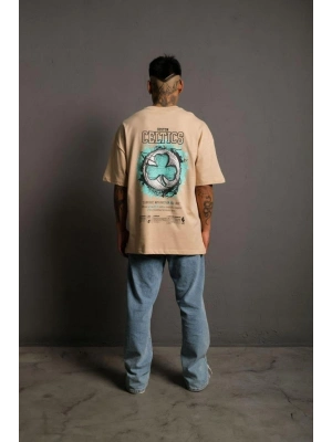 Sırt Baskılı T-shirt - Bej -