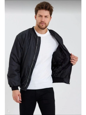Siyah Bomber Mont – Su İtici Kumaş, Kapitone Astarlı, Fermuarlı -
