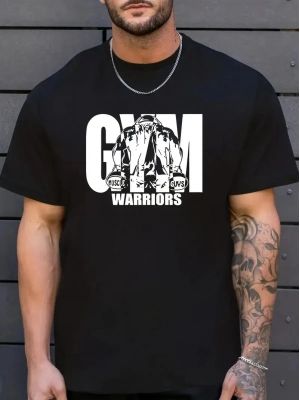 Sporda Günlük Hayata Giyilebilir GYM Baskılı Oversize Bisiklet Yaka   T-shirt - Siyah -