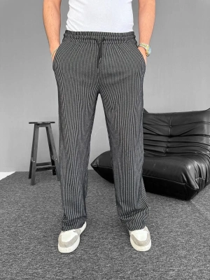 Su Yolu Çizgili Cepli Pantalon - Siyah -