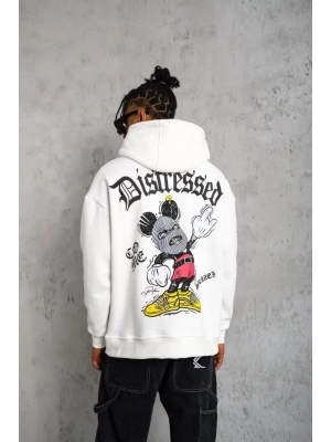 Üç İplik Baskılı Kapüşonlu Sweat - Beyaz -