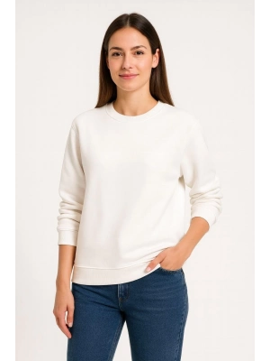 Üç İplik Düz Bisiklet Yaka SweatShirt - Beyaz -