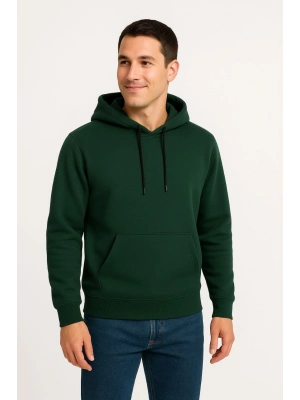 Üç İplik Kapüşonlu Kanguru Cepli SweatShirt hoodie - Haki -