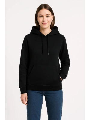 Üç İplik Kapüşonlu Kanguru Cepli Sweatshirt hoodie - Siyah -