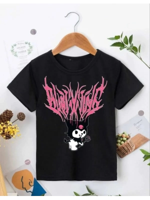 Bisiklet Yaka Baskılı T-Shirt - Siyah -