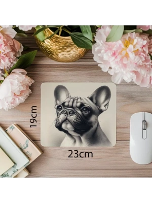 Vintage Dokulu Fransız Bulldog Tasarımı - 19x23 cm 2 mm Dikdörtgen İthal Baskılı Mouse Pad