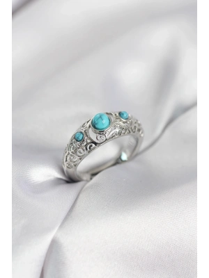 ® Vintage Model Mavi Taşlı Gümüş Renk Kadın Yüzük