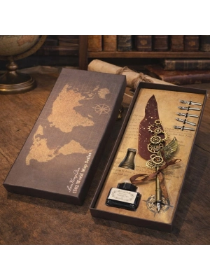 Vintage Tüylü Divit Kalem Hediye Seti