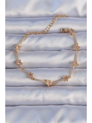 ® Vip Seri Pirinç Altın Renk Zirkon Taşlı Yıldız Model Bileklik