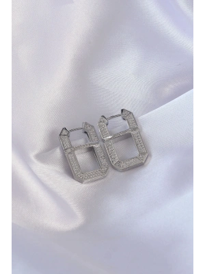 ® Vip Seri Pirinç Gümüş Renk Zirkon Taşlı Serenay Küpesi