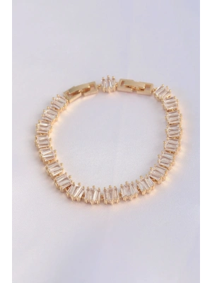 ® Vip Seri Pirinç Zirkon Taşlı Gold Renk Kare Su Yolu Model Bileklik