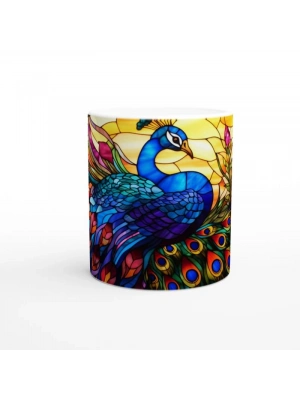 Vitray Sanatıyla İşlenmiş Renkli Tavus Kuşu Baskılı Kupa Bardak