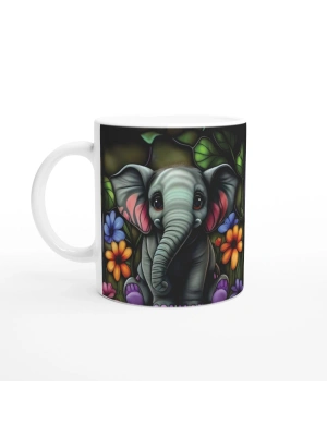 Vitray Stil Çiçekli Fil Temalı Sevimli Kupa Bardak