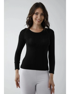 Vivaldi Kadın Siyah Uzun Kol Bisiklet Yaka Body Likralı 352