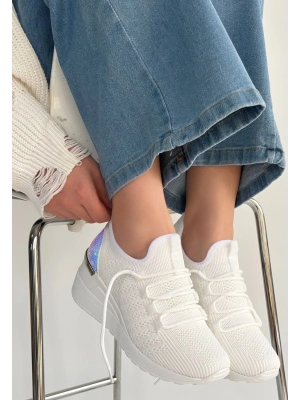 Weor Beyaz Triko Bağcıklı Spor Ayakkabı