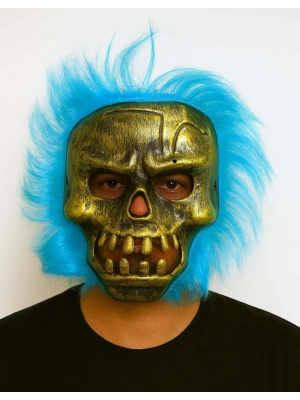 Wild Skull - Bakır Kafatası Turkuaz Saçlı İskelet Maske