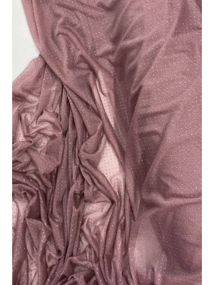 Yağmur Damlası Simli Abiye Elbise Şallık Tül Kumaş Koyu Gül Kurusu 36