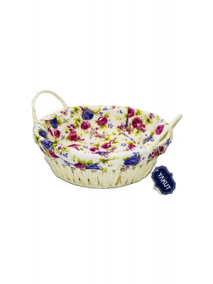 Yakut Renkli Bezli Yuvarlak Ekmek Sepeti Hasır  8820