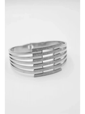 Yaldızlı Kalın Kaburga Bilezik - Gümüş