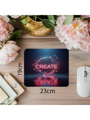 Yansımalı Neon Create Temalı Mousepad - 19x23 cm 2 mm Dikdörtgen İthal Baskılı Mouse Pad