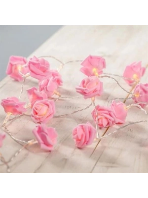 Yapay Gül Tasarımlı Dekoratif Led Işık Pilli (20 Gül)