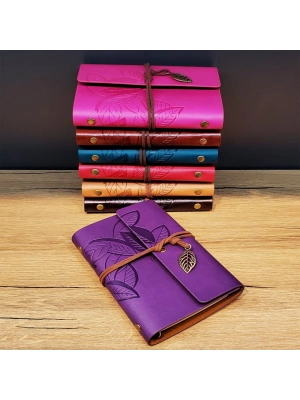 Yaprak Desenli Deri Defter Asorti