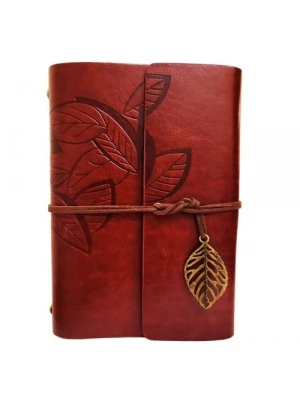 Yaprak Desenli Kahverengi Deri Defter