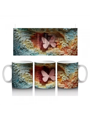 Yapraksı Dokular Üzerinde Tek Kelebek – Baskılı Kahve Kupası