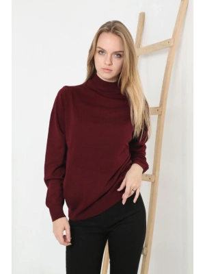 Yarım Boğaz Triko Kazak- Bordo