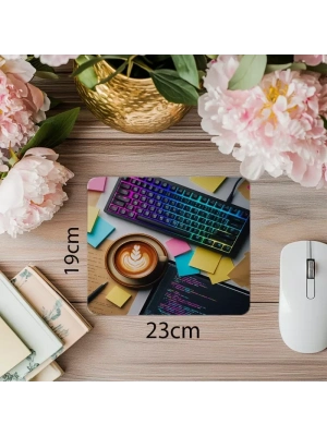 Yazılımcı Çalışma Alanı Mousepad – Üstten Bakış - 19x23 cm 2 mm Dikdörtgen İthal Baskılı Mouse Pad