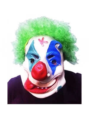 Yeşil Afro Peruklu Palyaço Maske