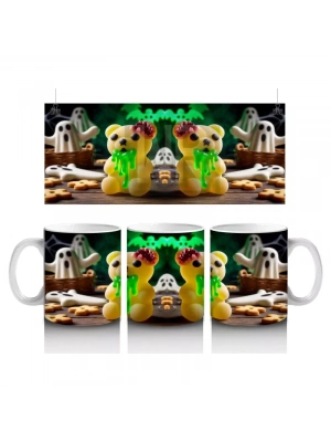 Yeşil Canavar Kostümlü Eğlenceli Figürlerle Cadılar Bayramı Baskılı Kupa